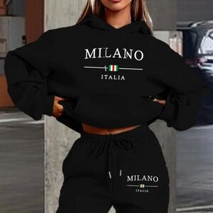 Black Crop Hoodie & Jogger Pants Set